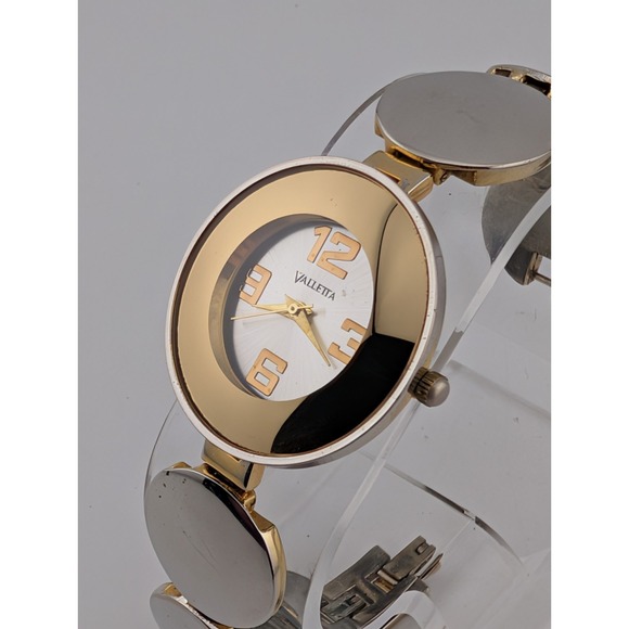 Valletta Two Tone Silver Gold Watch Women 34mm Case 7" Band- New Battery - Picture 2 of 8